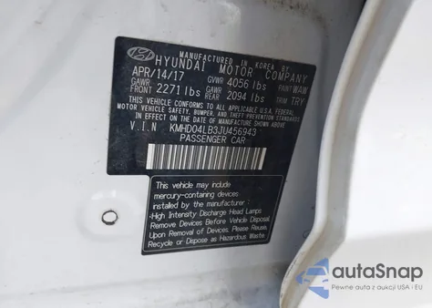 2018 Hyundai Elantra Sport z USA, uszkodzony, nr VIN KMHD04LB3JU456943